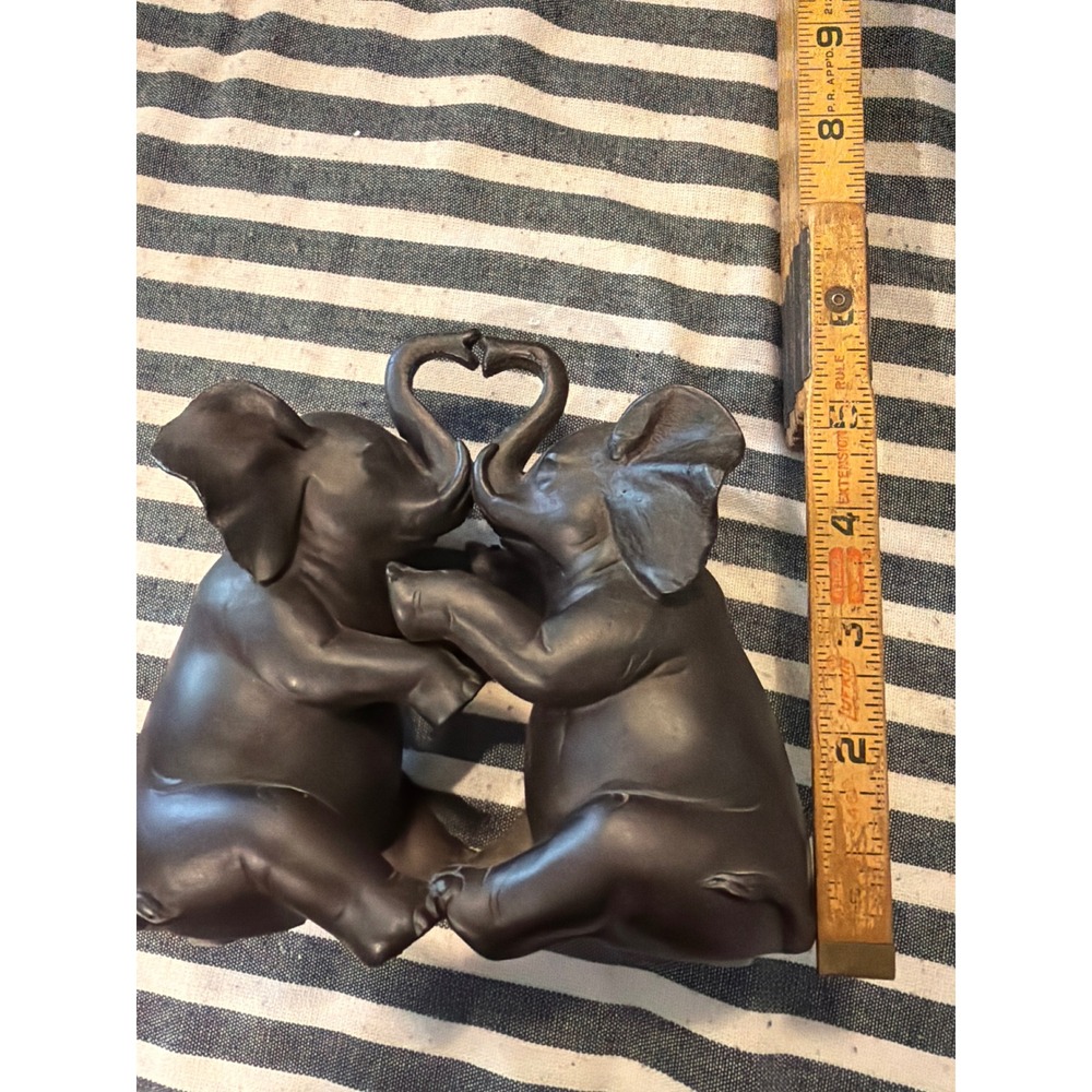 Matte Black Elephant Heart Trunk Figurine Romantic Safari Animal Statue 6in - Picture 3 of 3